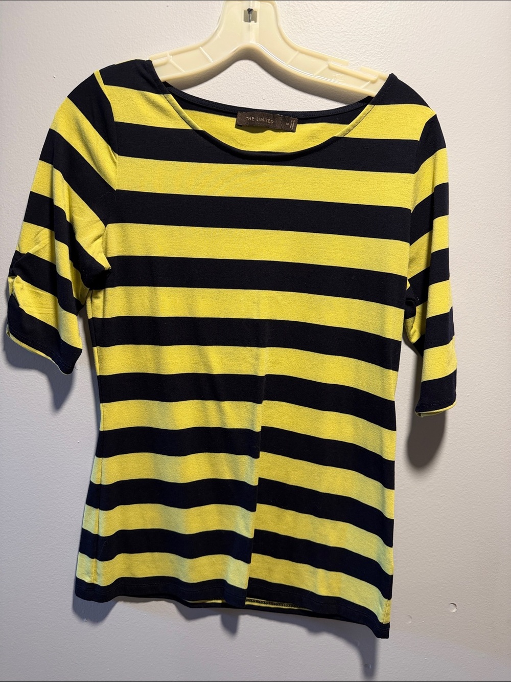 The Limited Yellow and Black Striped Boatneck Top